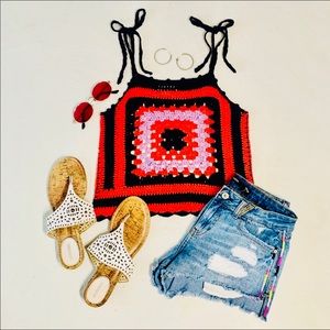 3/$25EUC Vintage style crochet festival top size S